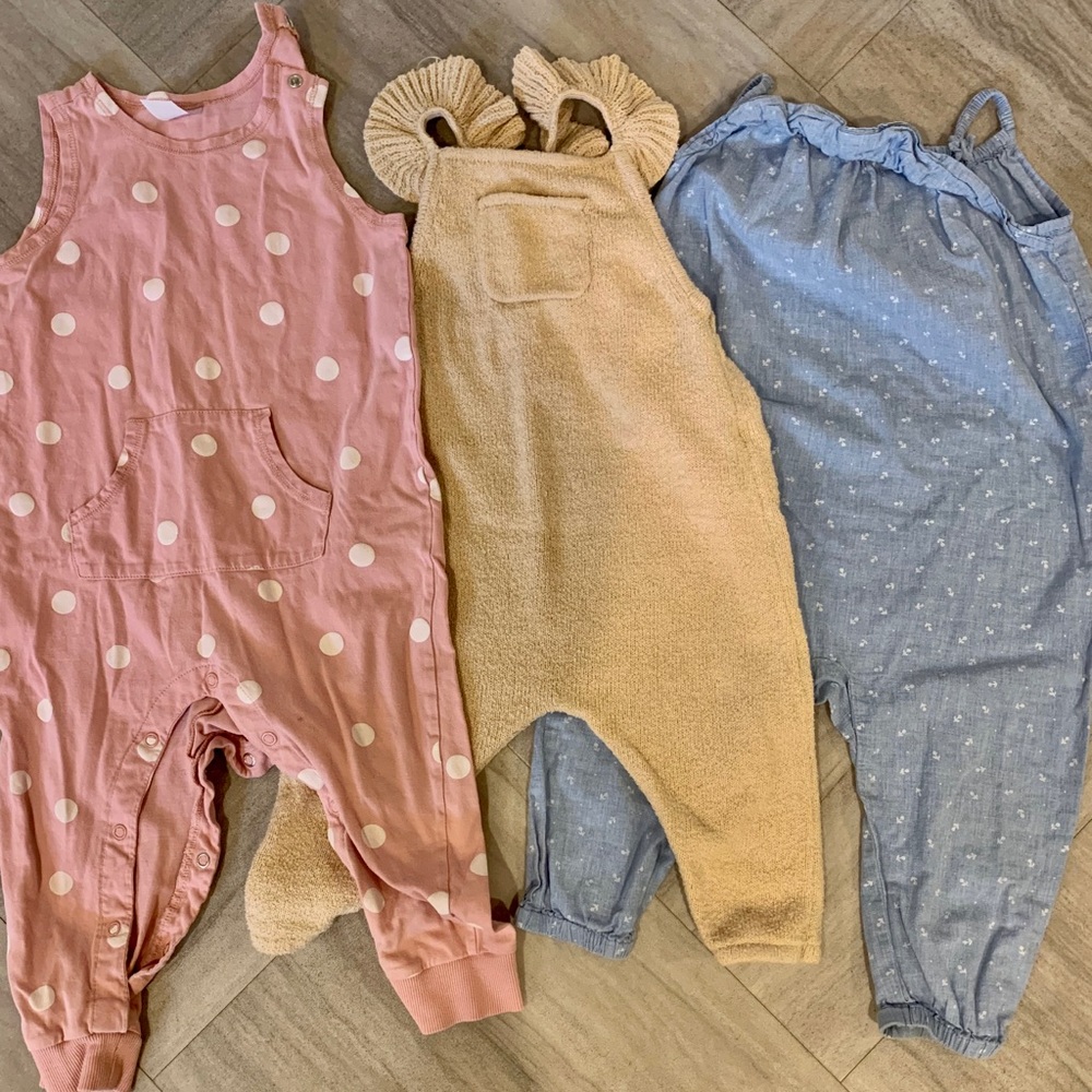 3 toddler girls jumpsuits - 12-18 mos
